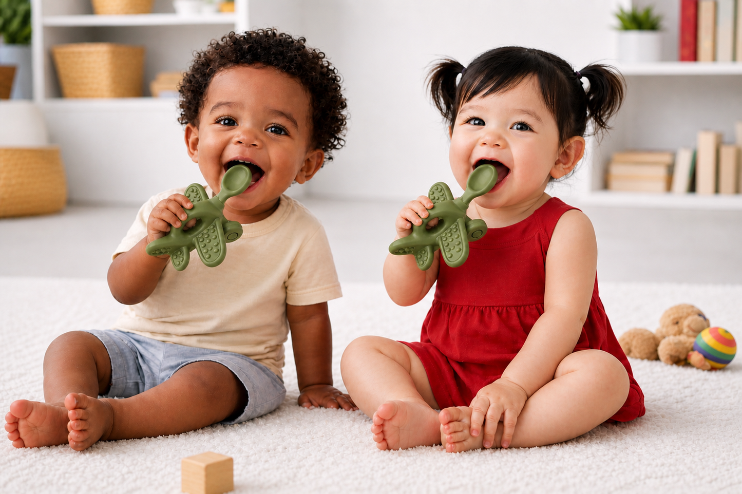 SkyBiteBaby™ 2-Pack Bundle — 3-in-1 Teether Spoon & Self Feeding Tool | Food-Grade Silicone | Ages 6M+